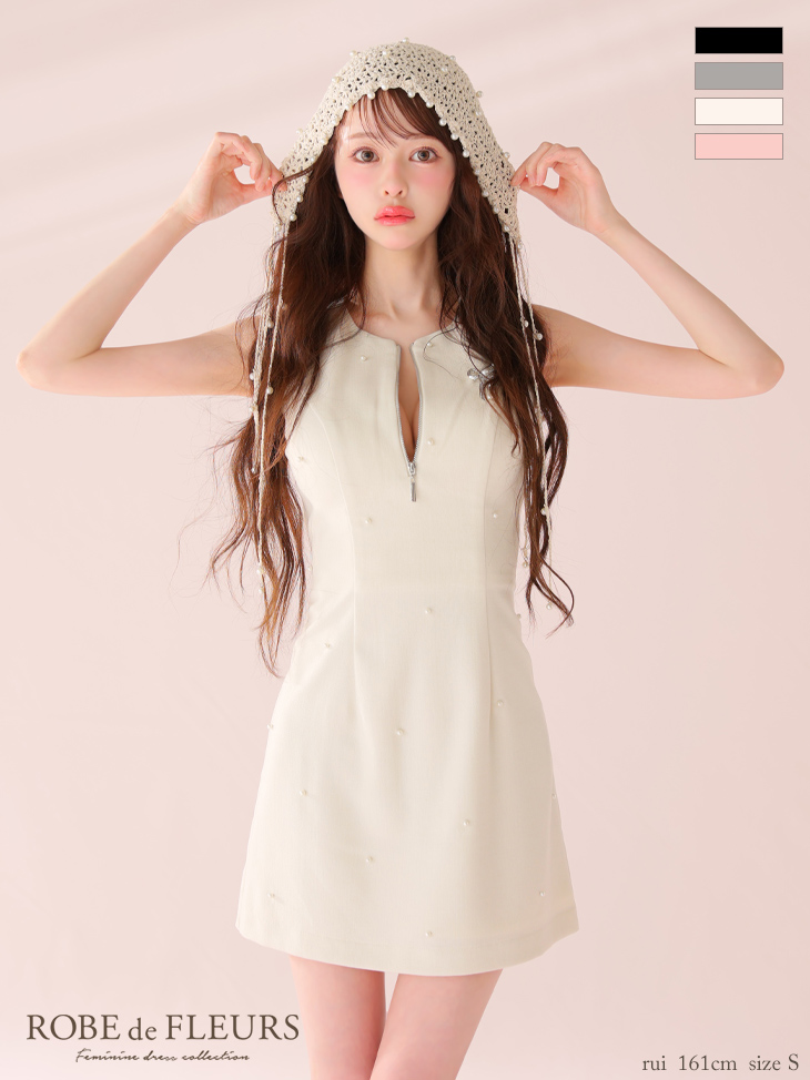 ROBE de FLEURS ローブドフルール リボンビジューノースリーブタイトミニキャバドレス fm4214