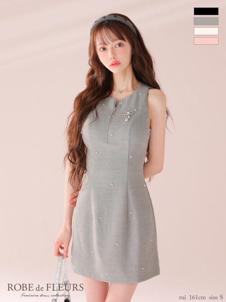 ROBE de FLEURS ローブドフルール リボンビジューノースリーブタイトミニキャバドレス fm4214