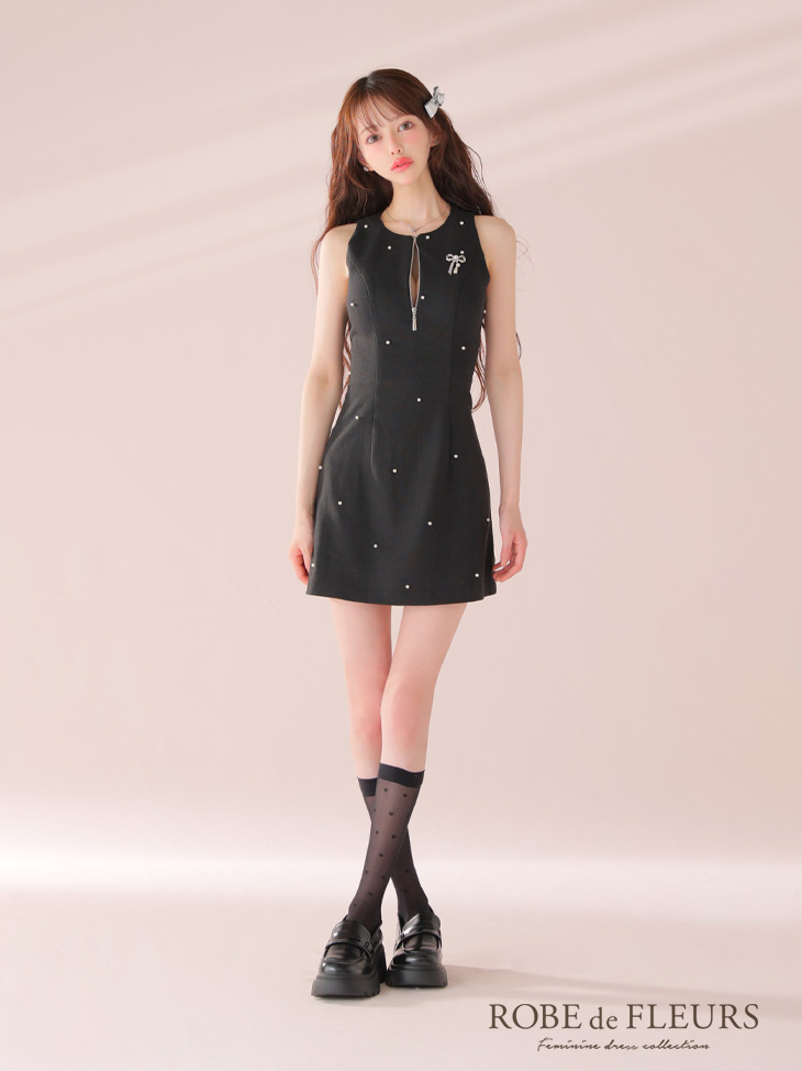 ROBE de FLEURS ローブドフルール リボンビジューノースリーブタイトミニキャバドレス fm4214