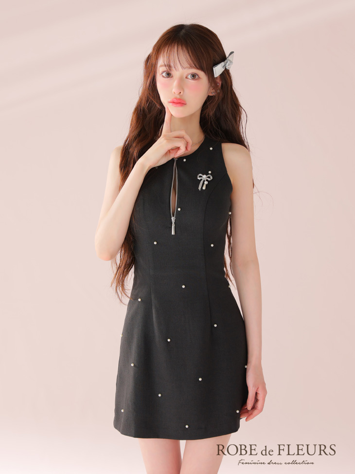 ROBE de FLEURS ローブドフルール リボンビジューノースリーブタイトミニキャバドレス fm4214