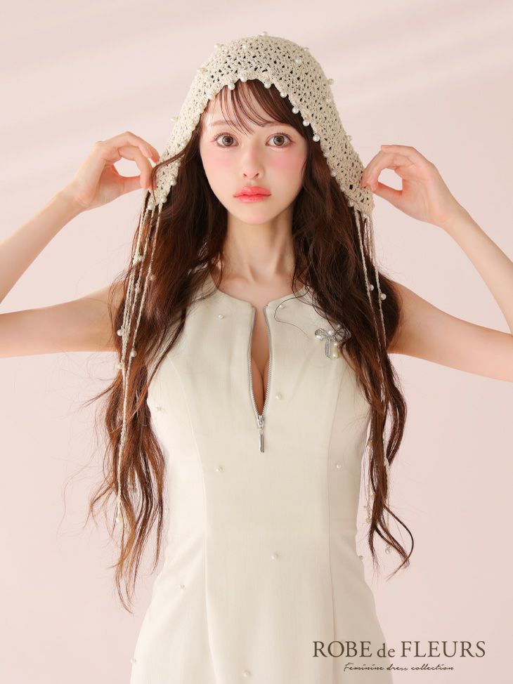 ROBE de FLEURS ローブドフルール リボンビジューノースリーブタイトミニキャバドレス fm4214