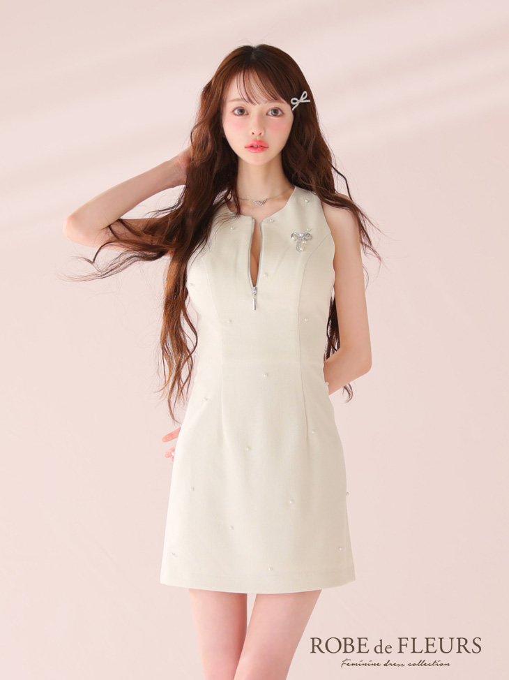 ROBE de FLEURS ローブドフルール リボンビジューノースリーブタイトミニキャバドレス fm4214