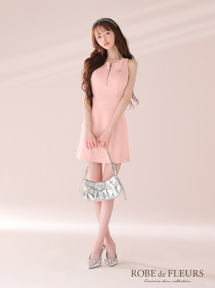 ROBE de FLEURS ローブドフルール リボンビジューノースリーブタイトミニキャバドレス fm4214