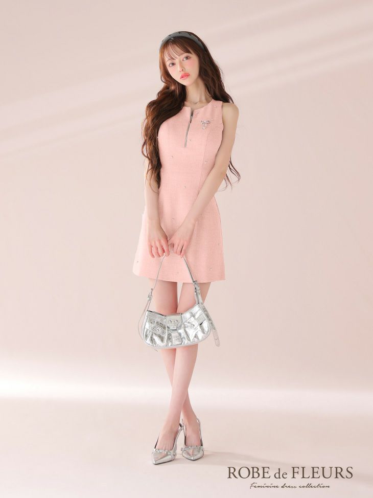 ROBE de FLEURS ローブドフルール リボンビジューノースリーブタイトミニキャバドレス fm4214