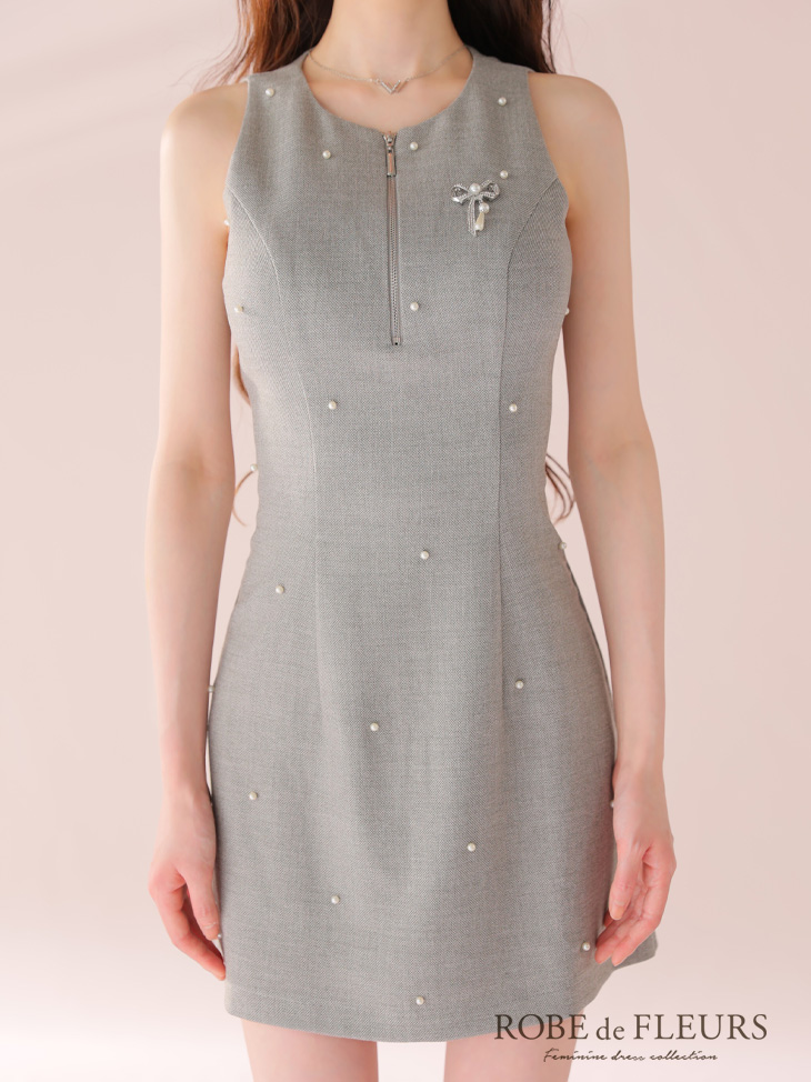 ROBE de FLEURS ローブドフルール リボンビジューノースリーブタイトミニキャバドレス fm4214