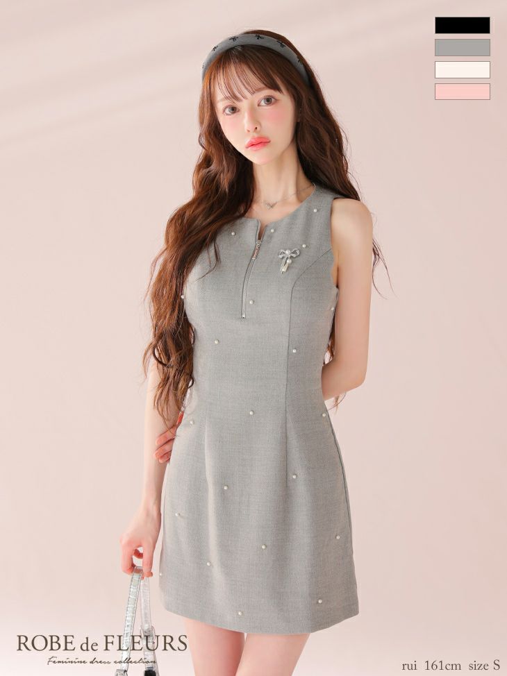 ROBE de FLEURS ローブドフルール リボンビジューノースリーブタイトミニキャバドレス fm4214-c