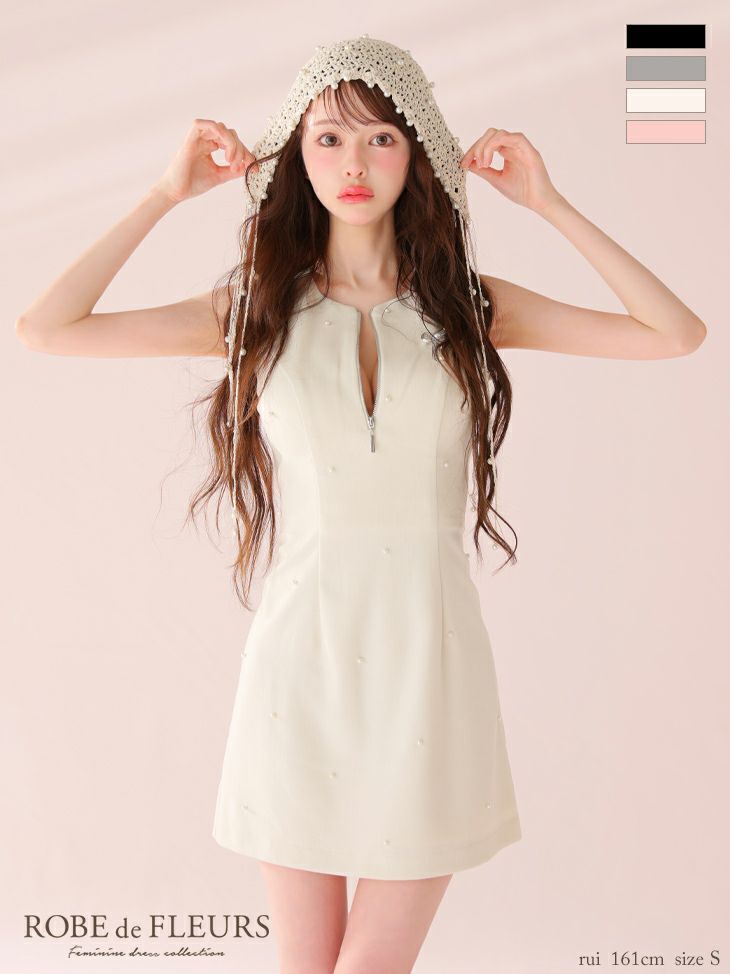 ROBE de FLEURS ローブドフルール リボンビジューノースリーブタイトミニキャバドレス fm4214-c