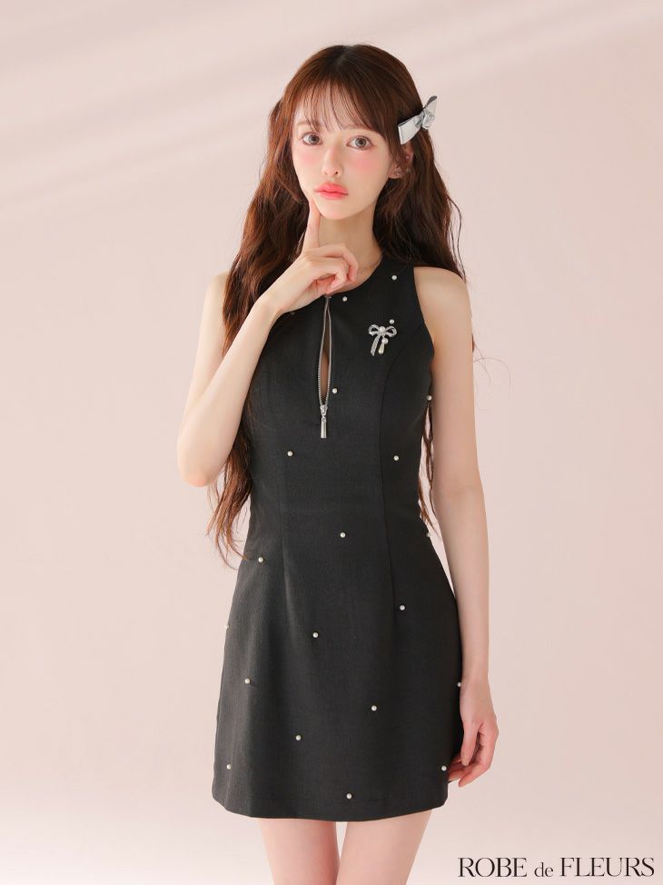 ROBE de FLEURS ローブドフルール リボンビジューノースリーブタイトミニキャバドレス fm4214-c