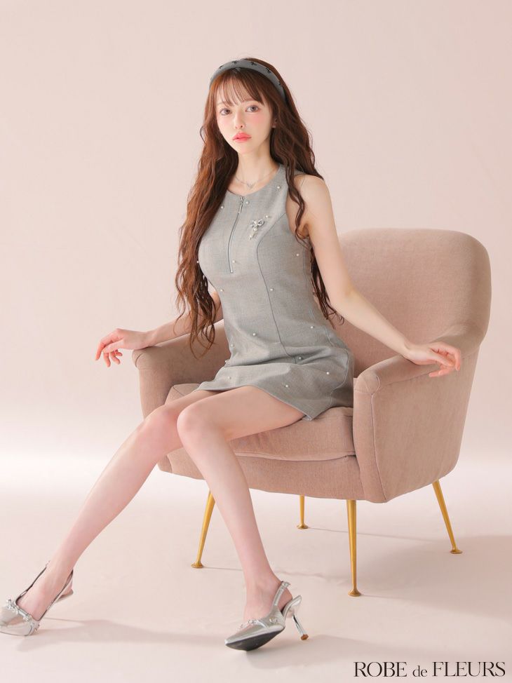 ROBE de FLEURS ローブドフルール リボンビジューノースリーブタイトミニキャバドレス fm4214-c