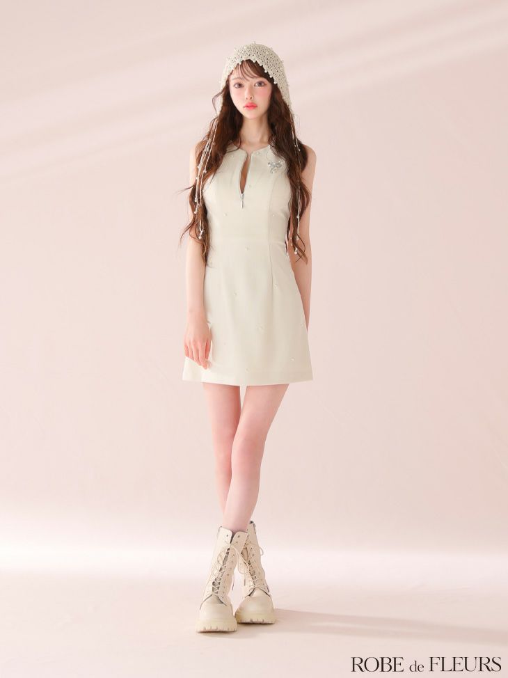 ROBE de FLEURS ローブドフルール リボンビジューノースリーブタイトミニキャバドレス fm4214-c