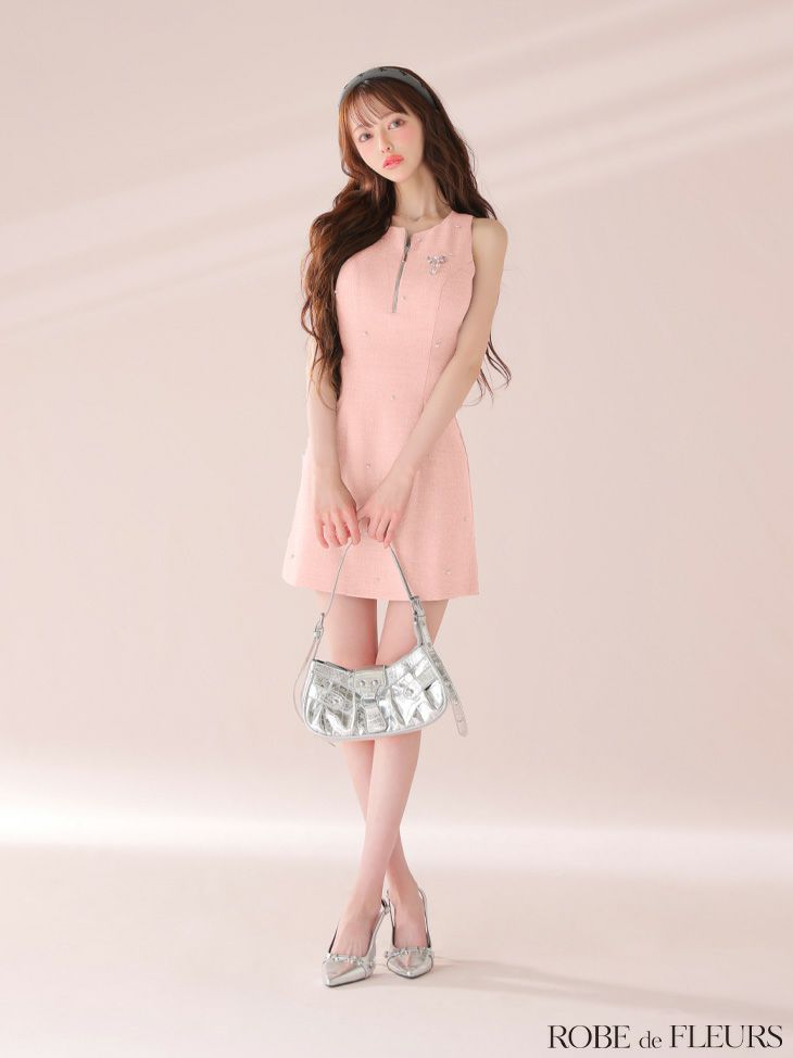 ROBE de FLEURS ローブドフルール リボンビジューノースリーブタイトミニキャバドレス fm4214-c