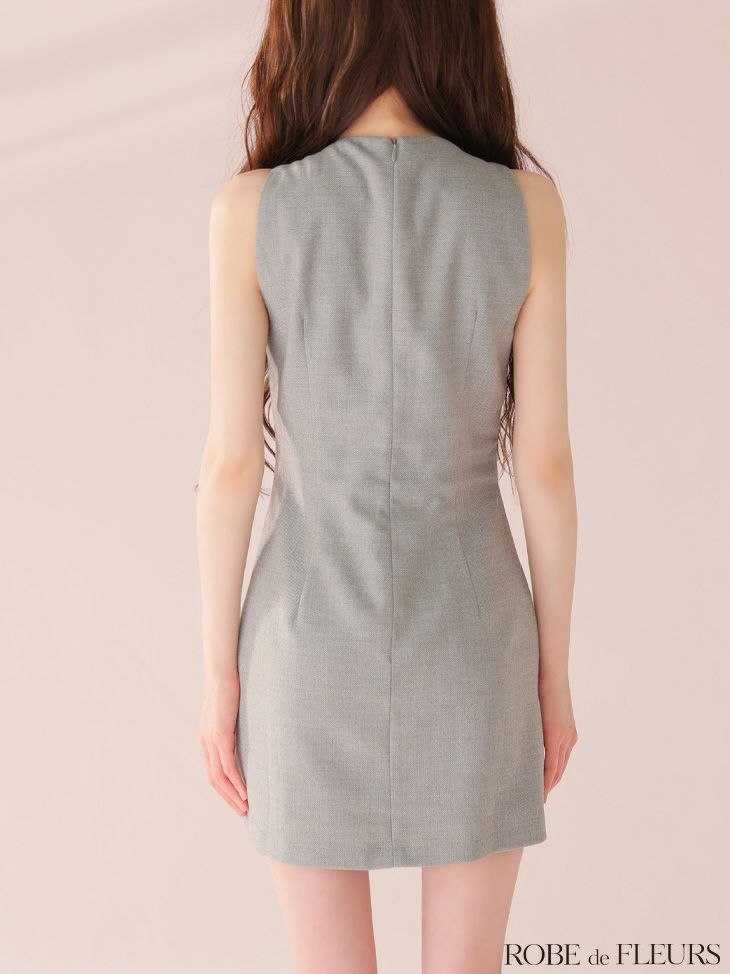 ROBE de FLEURS ローブドフルール リボンビジューノースリーブタイトミニキャバドレス fm4214-c