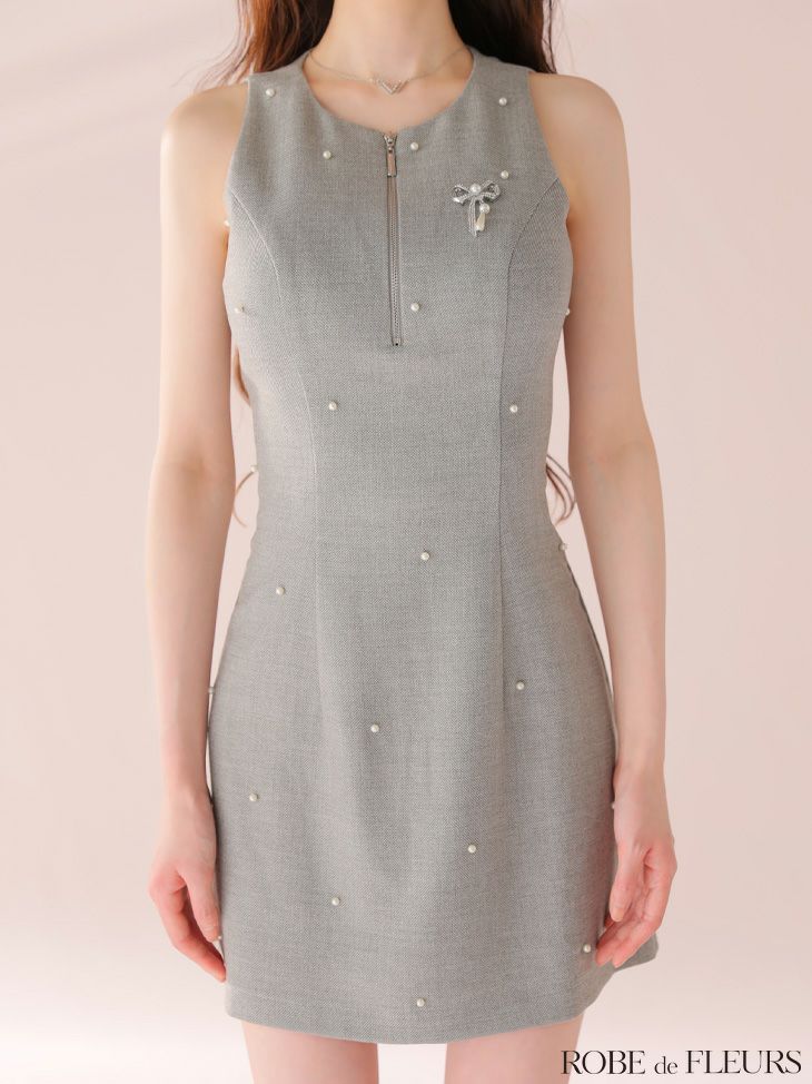 ROBE de FLEURS ローブドフルール リボンビジューノースリーブタイトミニキャバドレス fm4214-c