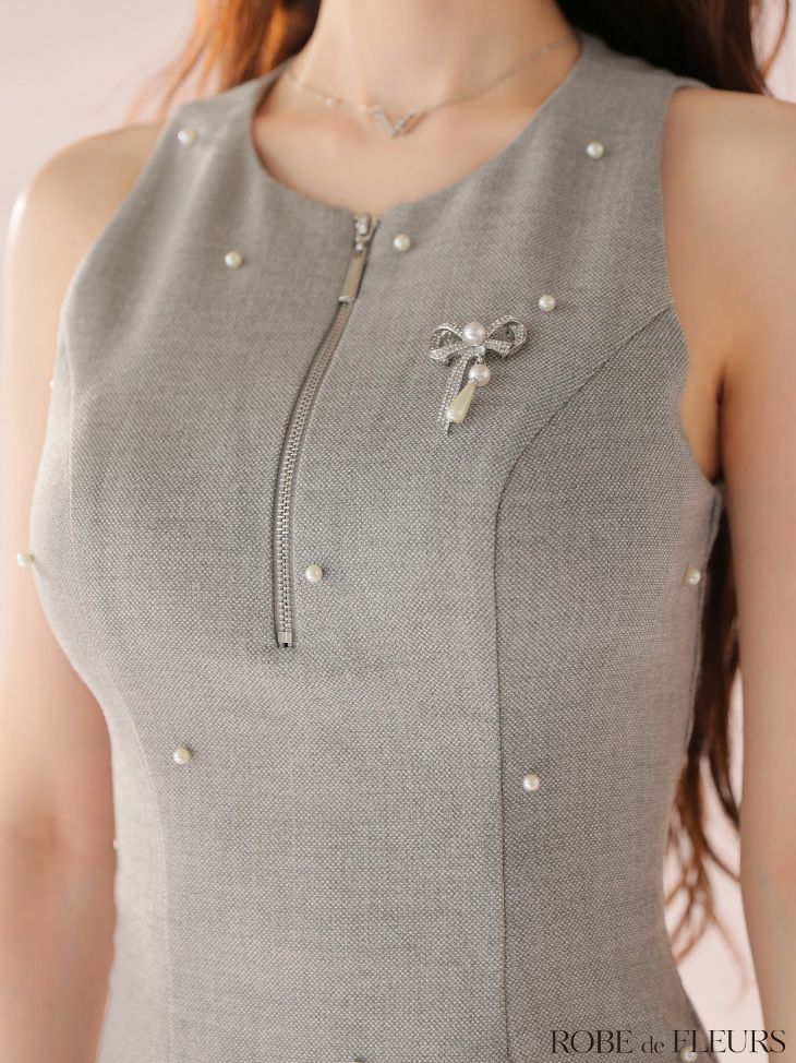 ROBE de FLEURS ローブドフルール リボンビジューノースリーブタイトミニキャバドレス fm4214-c