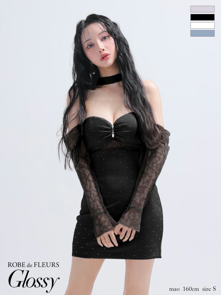 Glossy ローブドフルールグロッシー レースベアチョーカータイトミニキャバドレス 【袖取り外し可能】 gl4100-c