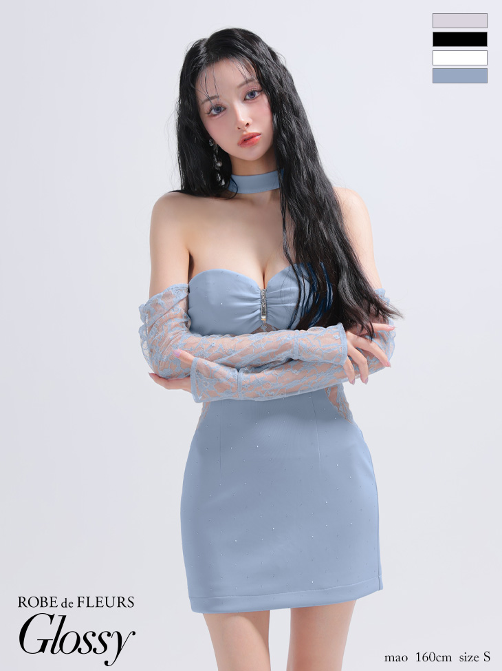 Glossy ローブドフルールグロッシー レースベアチョーカータイトミニキャバドレス 【袖取り外し可能】 gl4100-c