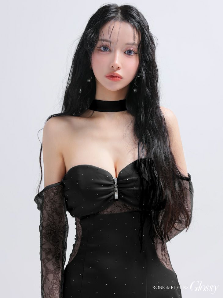 Glossy ローブドフルールグロッシー レースベアチョーカータイトミニキャバドレス 【袖取り外し可能】 gl4100-c