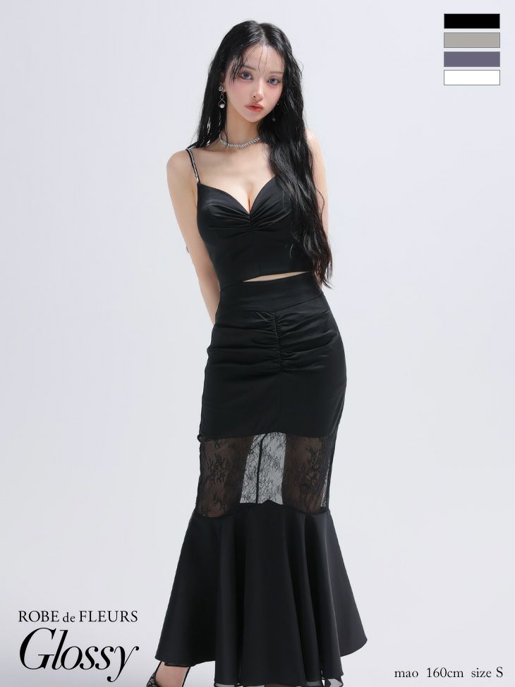 Glossy ローブドフルールグロッシー サテンレースマーメイドセットアップロングキャバドレス gl4110-c