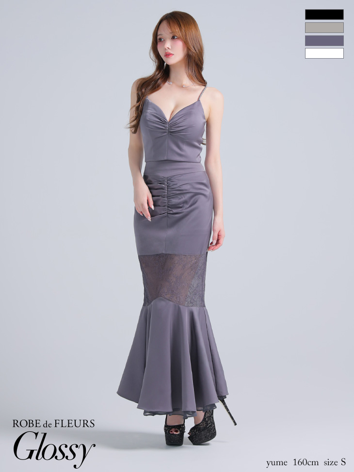 Glossy ローブドフルールグロッシー サテンレースマーメイドセットアップロングキャバドレス gl4110-c