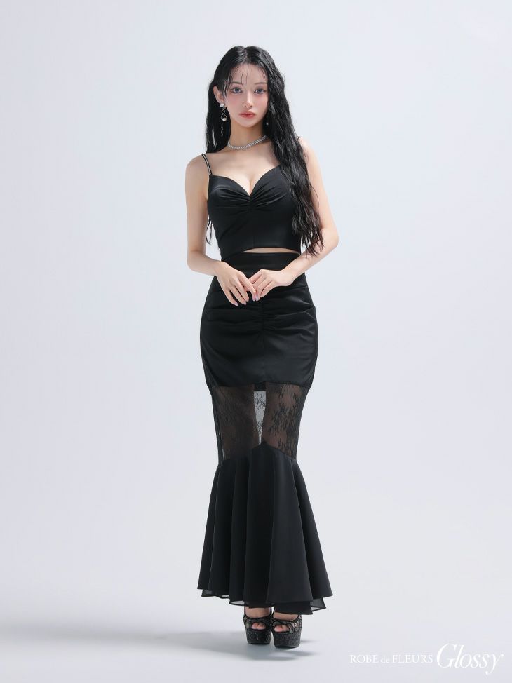 Glossy ローブドフルールグロッシー サテンレースマーメイドセットアップロングキャバドレス gl4110-c