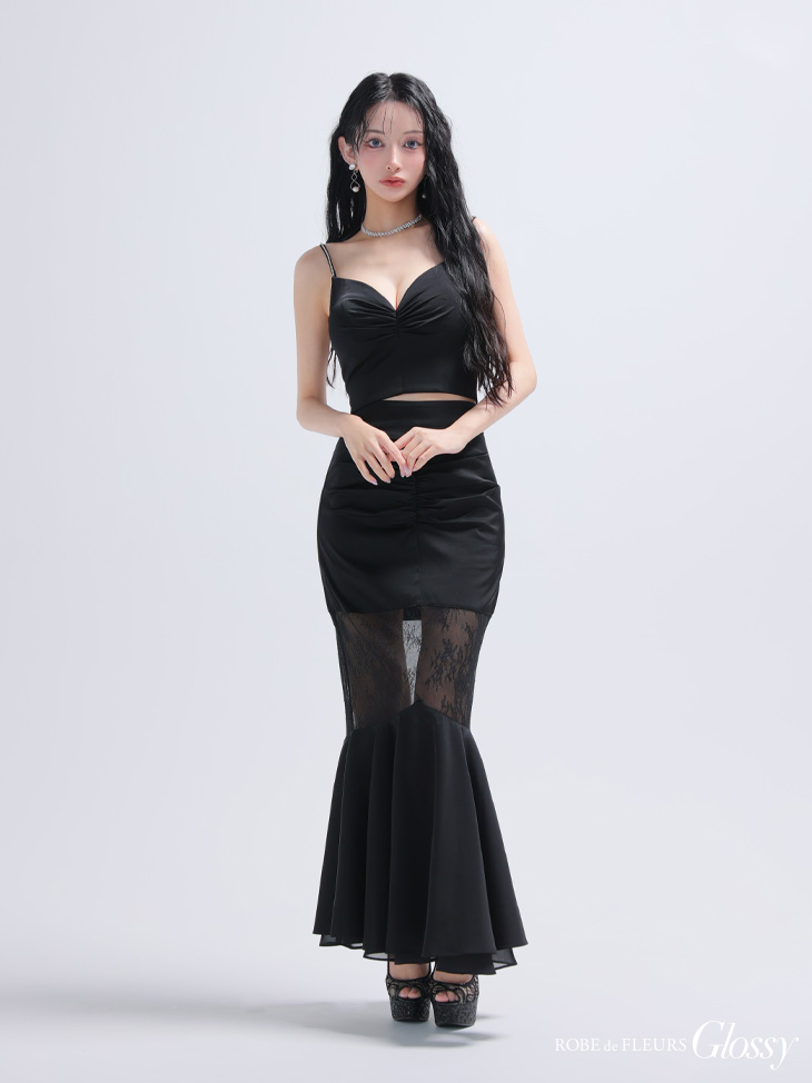Glossy ローブドフルールグロッシー サテンレースマーメイドセットアップロングキャバドレス gl4110-c