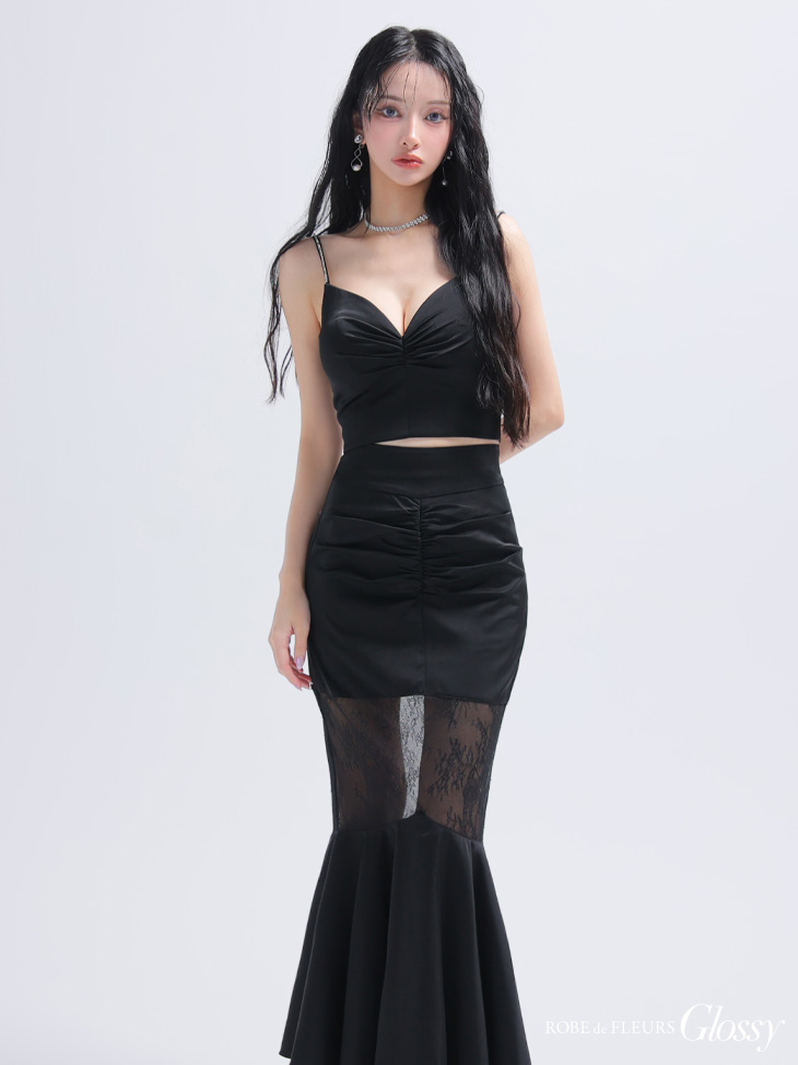Glossy ローブドフルールグロッシー サテンレースマーメイドセットアップロングキャバドレス gl4110-c