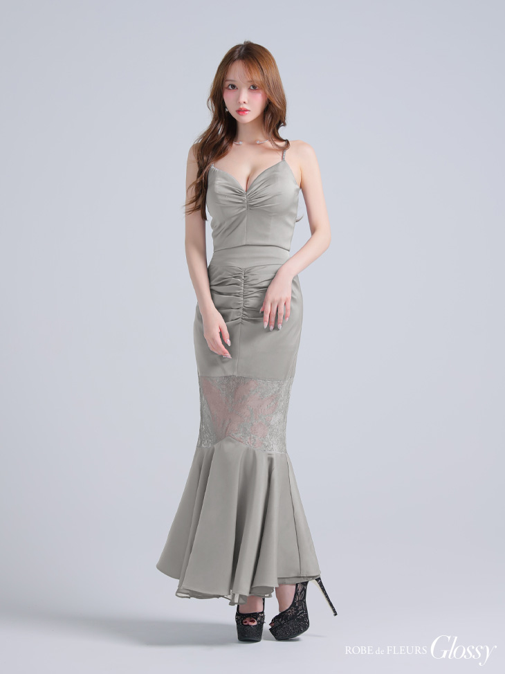 Glossy ローブドフルールグロッシー サテンレースマーメイドセットアップロングキャバドレス gl4110-c
