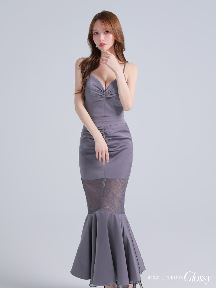 Glossy ローブドフルールグロッシー サテンレースマーメイドセットアップロングキャバドレス gl4110-c