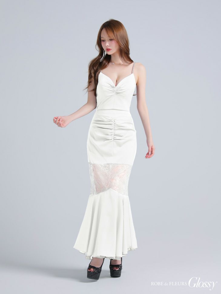 Glossy ローブドフルールグロッシー サテンレースマーメイドセットアップロングキャバドレス gl4110-c