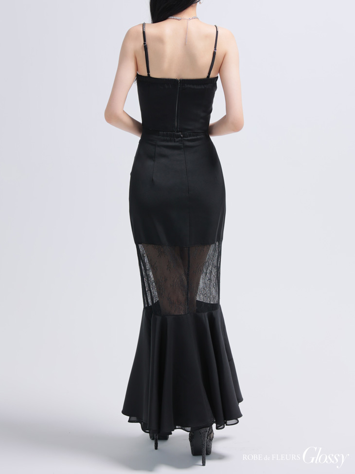 Glossy ローブドフルールグロッシー サテンレースマーメイドセットアップロングキャバドレス gl4110-c