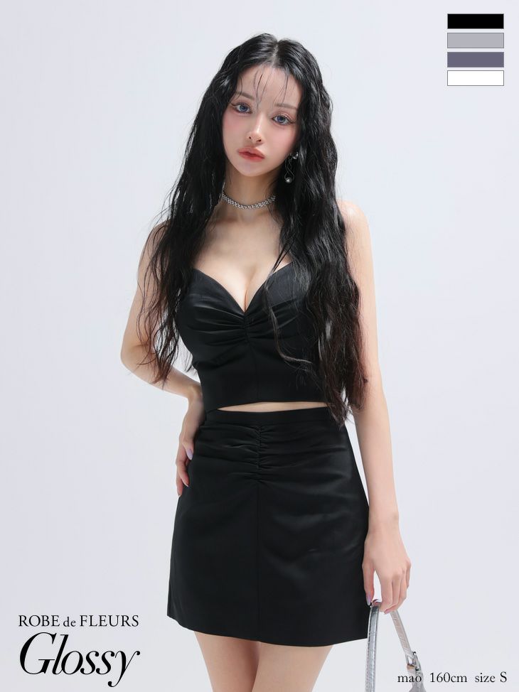 Glossy ローブドフルールグロッシー サテンギャザーセットアップタイトミニキャバドレス gl4130-c