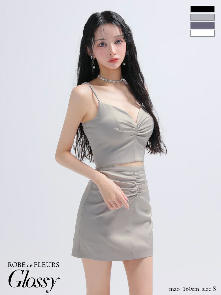 Glossy ローブドフルールグロッシー サテンギャザーセットアップタイトミニキャバドレス gl4130-c