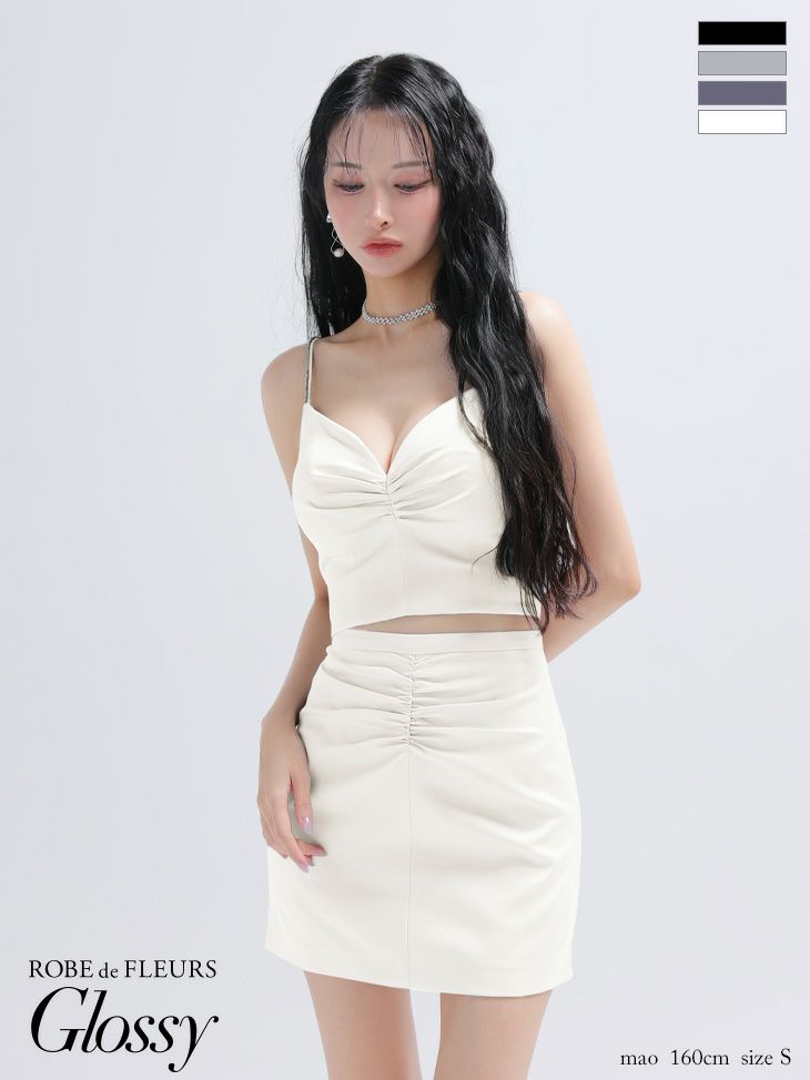 Glossy ローブドフルールグロッシー サテンギャザーセットアップタイトミニキャバドレス gl4130-c