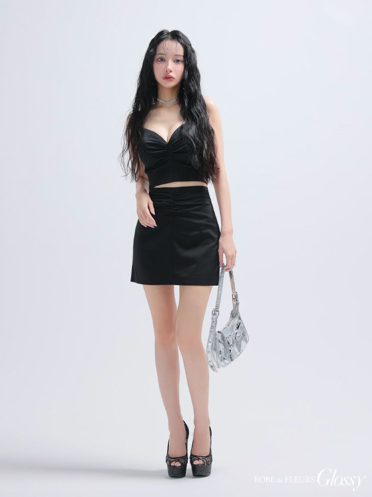 Glossy ローブドフルールグロッシー サテンギャザーセットアップタイトミニキャバドレス gl4130-c
