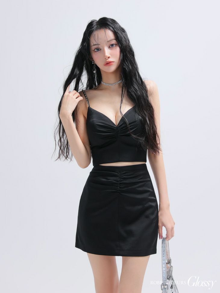 Glossy ローブドフルールグロッシー サテンギャザーセットアップタイトミニキャバドレス gl4130-c