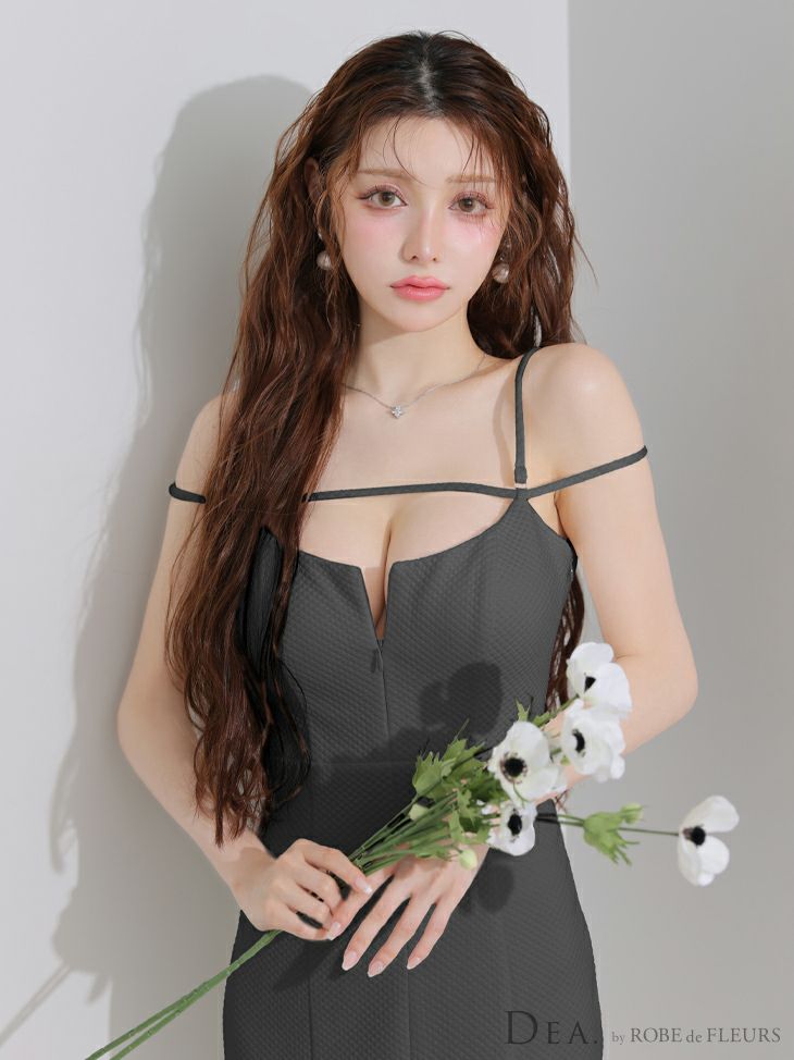 DEA. ディア バイ ローブドフルール デコルテラインストレッチキルティングマーメイドキャバドレス de4215