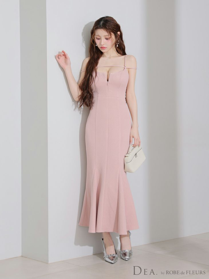 DEA. ディア バイ ローブドフルール デコルテラインストレッチキルティングマーメイドキャバドレス de4215
