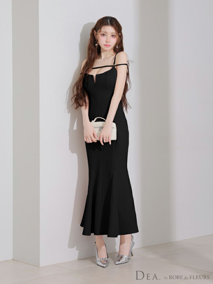 DEA. ディア バイ ローブドフルール デコルテラインストレッチキルティングマーメイドキャバドレス de4215