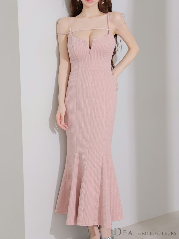 DEA. ディア バイ ローブドフルール デコルテラインストレッチキルティングマーメイドキャバドレス de4215