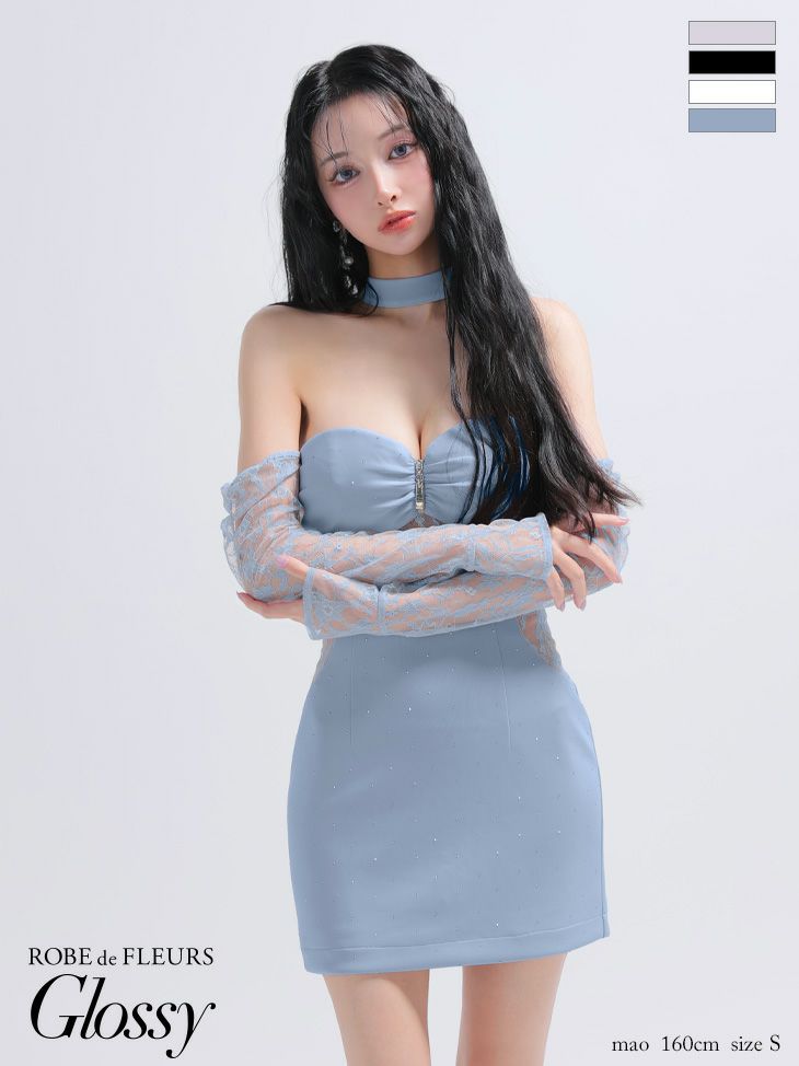 Glossy ローブドフルールグロッシー レースベアチョーカータイトミニキャバドレス 【袖取り外し可能】 gl4100