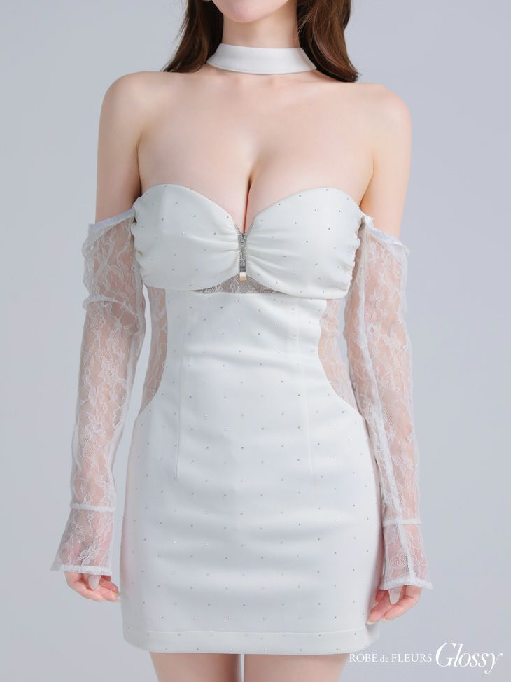 Glossy ローブドフルールグロッシー レースベアチョーカータイトミニキャバドレス 【袖取り外し可能】 gl4100