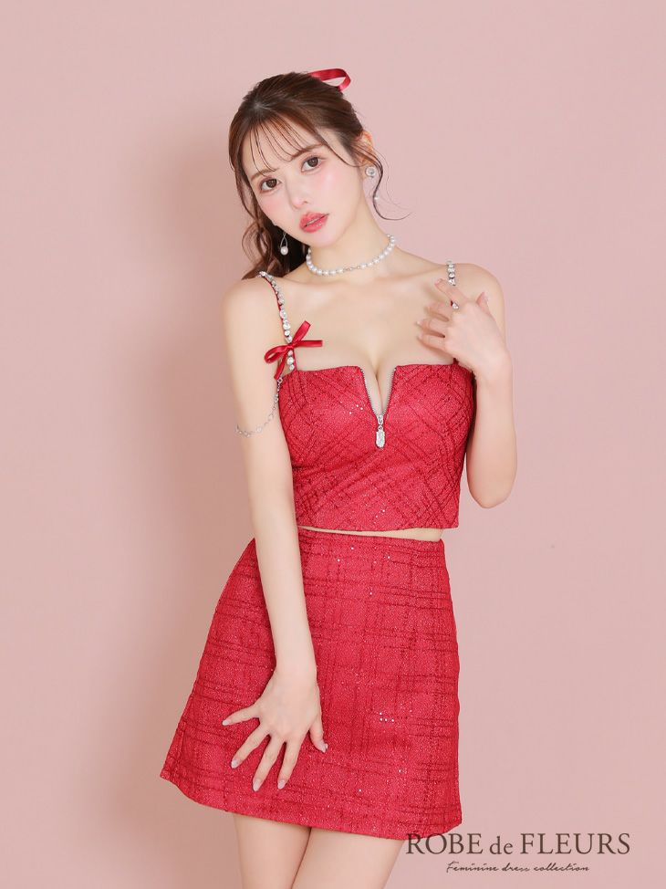 ROBE de FLEURS ローブドフルール スパンコール×刺繍レースセットアップキャミドレス fm3415