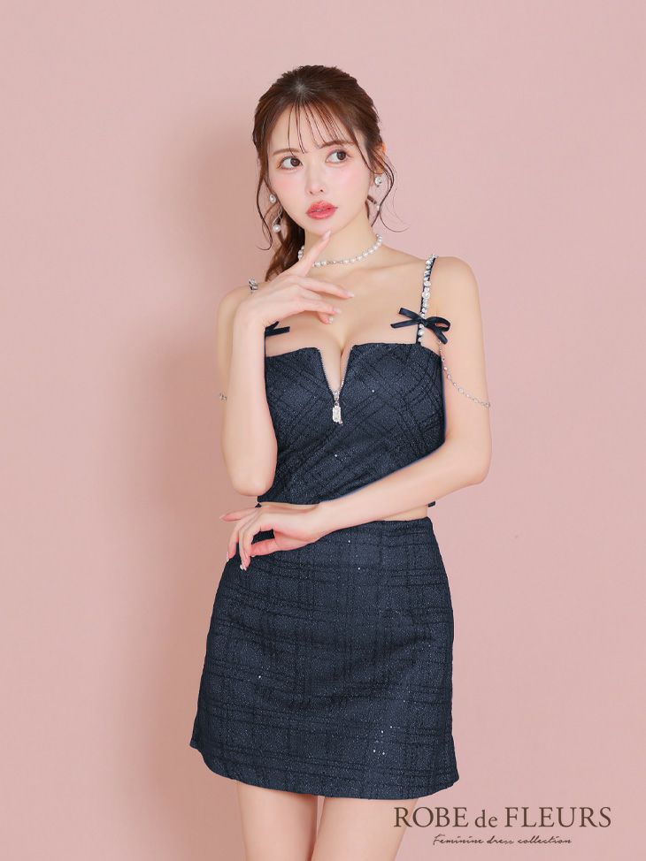 ROBE de FLEURS ローブドフルール スパンコール×刺繍レースセットアップキャミドレス fm3415