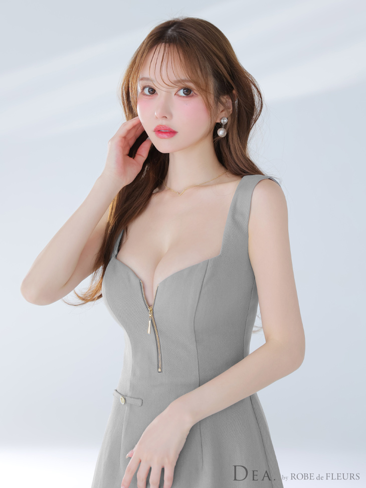DEA. ディア バイ ローブドフルール ノースリーブバストジップシンプルミニキャバドレス de4211