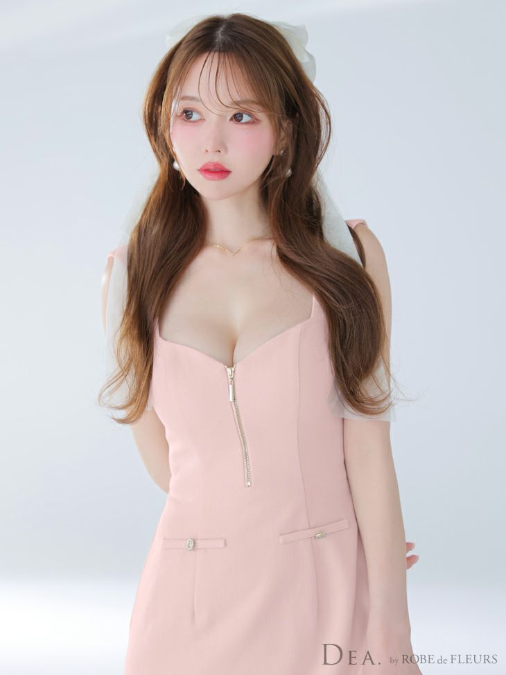 DEA. ディア バイ ローブドフルール ノースリーブバストジップシンプルミニキャバドレス de4211