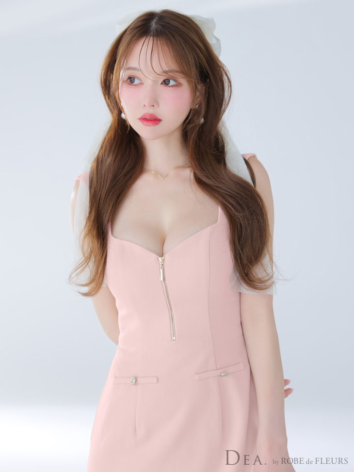 DEA. ディア バイ ローブドフルール ノースリーブバストジップシンプルミニキャバドレス de4211