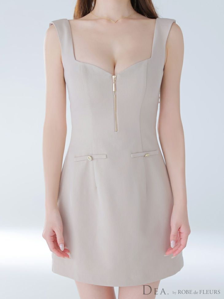 DEA. ディア バイ ローブドフルール ノースリーブバストジップシンプルミニキャバドレス de4211