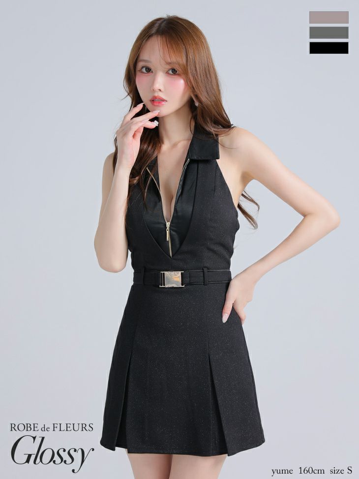 Glossy ローブドフルールグロッシー 襟付きレイヤードデザインフレアミニキャバドレス gl3937-c