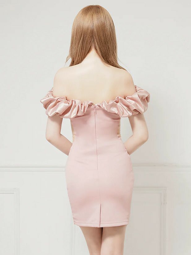 AngelR エンジェルアール オフショルダーサテンビジューメッシュタイトミニドレス ar25840-ks