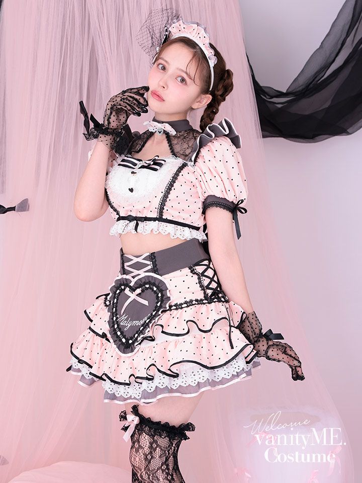 【12点セット】vanityME. × Malymoon ベイビーフリルドットメイド [ブラック×ピンク] mlcs25040-1